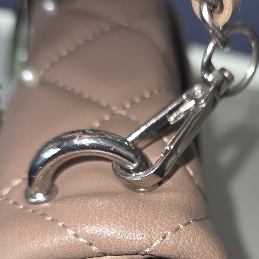 Badgley Mischka Brown Quilted Clutch with Pearl Accents - Picture 3 of 6